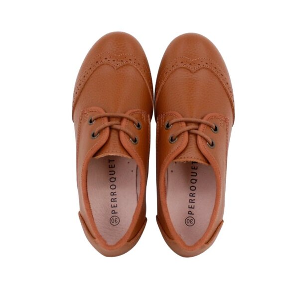 PERROQUET SHOES Boys Wingtip Oxford Leather laced shoes luggage New In Box Sz 27 - Picture 1 of 17